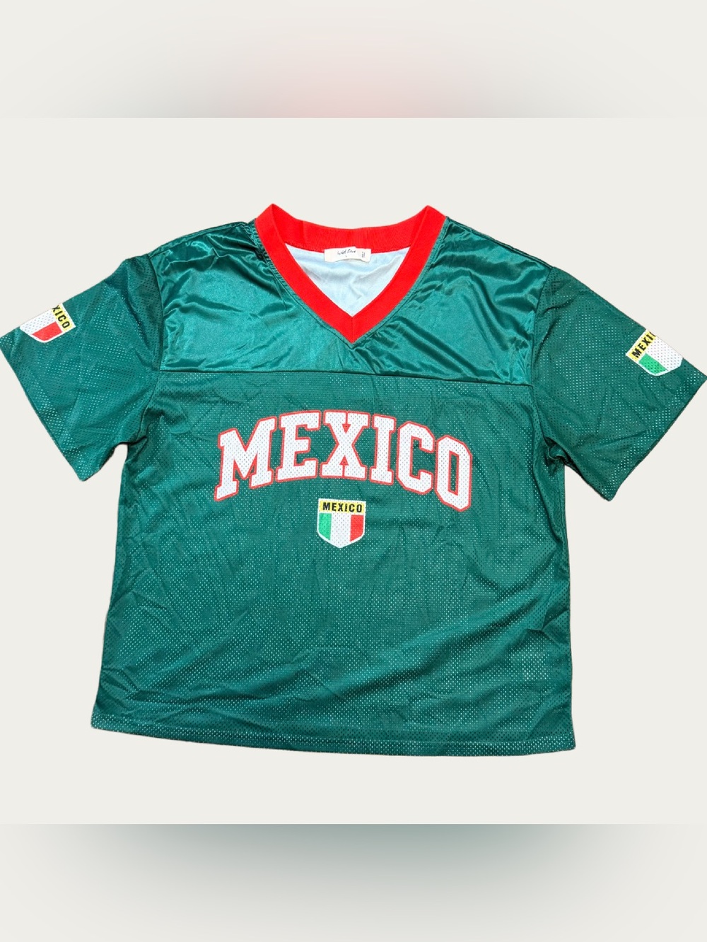 Wild Love Mexico Green soccer jersey 'MEXICO' Mexican flag emblem, size L